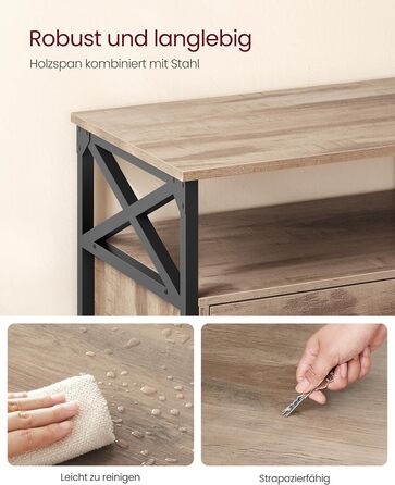 Тумба під ТВ VASAGLE, 120 см, для телевізора до 55 дюймів, 2 шухляди, 2 відкриті полиці, сталевий каркас, вінтажний колір, LTV300B01