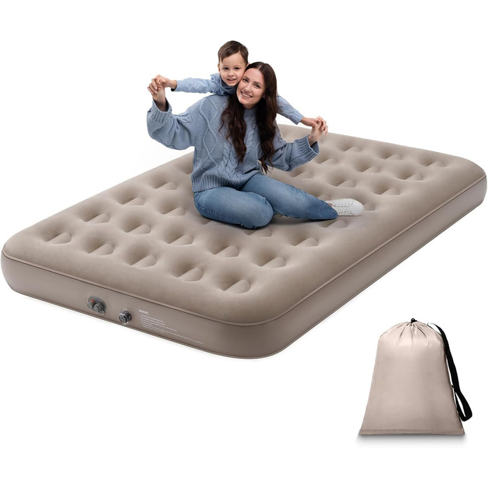 Надувний матрац 2 персони з електричною помпою, 190x125x20 см - для дому та кемпінгу