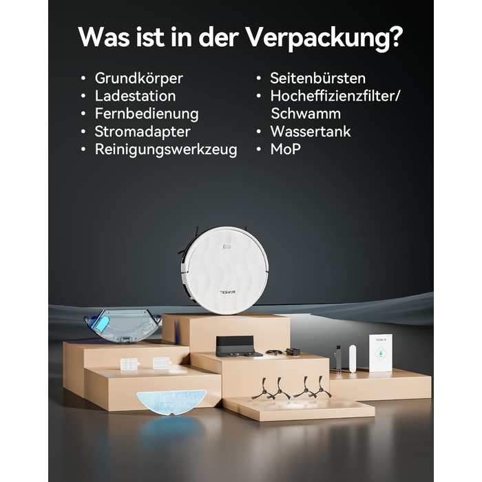 Робот-пилосос Tesvor S8 Pro з функцією миття - 8000Pa, LiDAR-навігація, 240 хв роботи, керування через додаток/Alexa, для прибирання шерсті тварин, килимів та твердих підлог (M2)