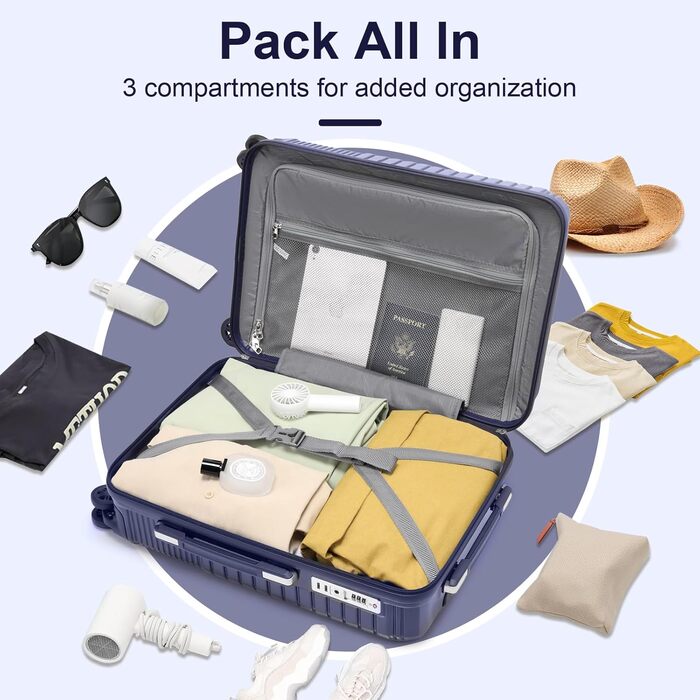 Набір валіз Sea Choice 4 в 1: S/M/L/XL, з жорстким корпусом, розширюваний, з TSA-замком, YKK блискавкою, темно-синій