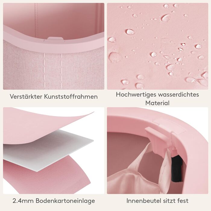 Кошик для білизни з кришкою Lifewit, 105л, рожевий, з міцним пластиковим каркасом, великий, складний, для спальні, ванної кімнати