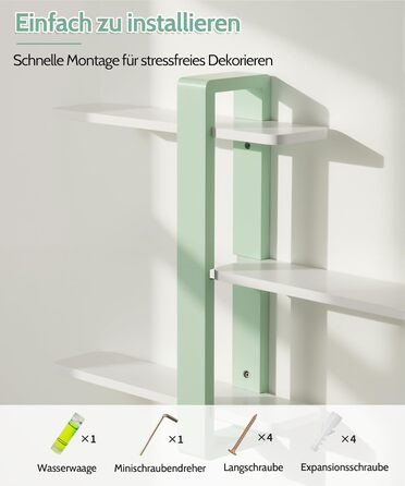 Полиця настінна дерев'яна SUMGAR Wandregal, плаваюча, 3-ярусна, 50x58 см, м'ятно-біла, для вітальні, спальні