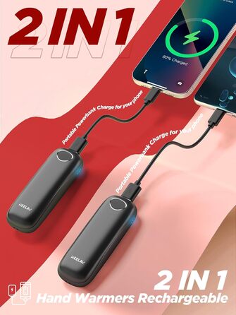 Електричні грілки для рук 10000mAh, 2 шт. [Подарункова коробка до Нового року] Повторно використовувані грілки USB для зими, для хворих на синдром Рейно, для активного відпочинку, ігор, павербанк (чорний)