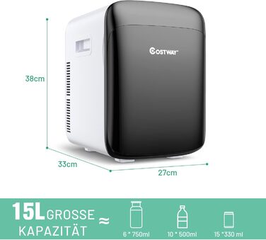 Міні-холодильник COSTWAY 15 л, функція охолодження/обігріву, -3C/50C, DC/AC, тихий 26 дБ, автомобіль/офіс/кемпінг