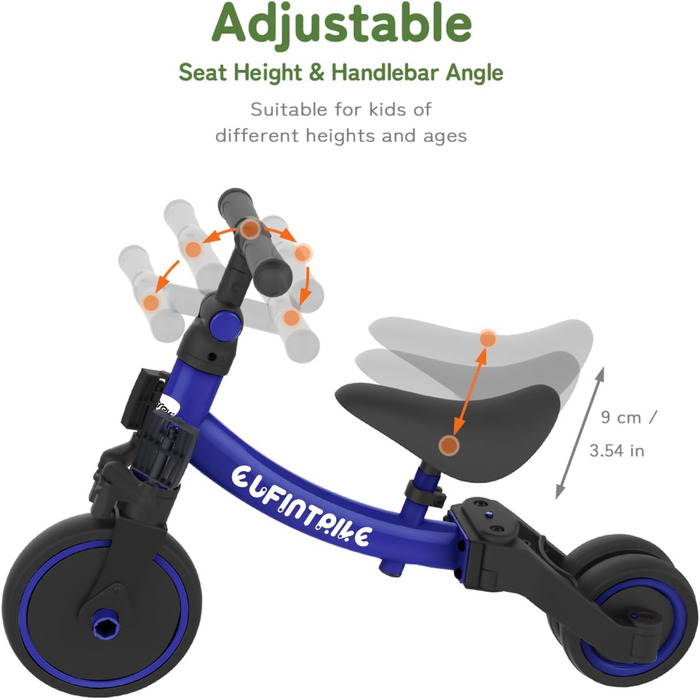 Бесрей 5-в-1 Дитячий Біговел, Триколісний Велосипед для Малюків 1-4 роки (Темно-синій)