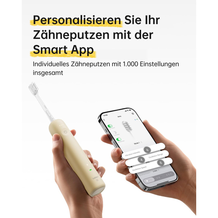 Електрична зубна щітка Laifen Wave Spezial з осциляцією та вібрацією, звукова, для дорослих, з додатком, 2 насадки (зелена), 1 шт. (упаковка) (жовта, 1 шт. (упаковка))