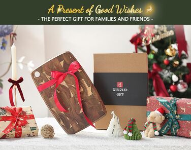 Дерев'яний обробний стіл XINZUO Hirnholz (35x25x2.6 см) з антиковзкими ніжками та ручкою, з канавкою для соку, для кухні