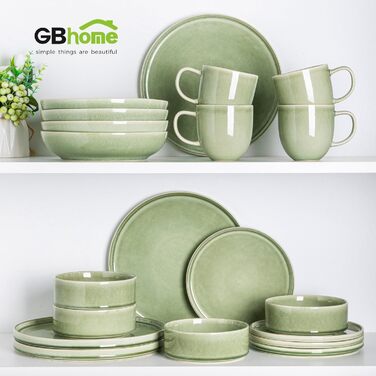 Сервіз GBHOME 12 шт. з реактивною глазур'ю: тарілки та миски, чорно-оливковий, стійкий до сколів, для посудомийної машини та мікрохвильовки