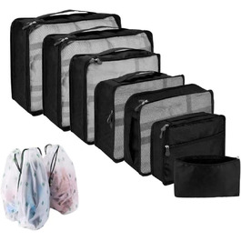 Набір органайзерів для валізи та подорожей, водонепроникні пакувальні куби для одягу, 12 шт, чорні