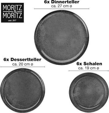 Набір посуду Moritz & Moritz VIDA 6 чол. Антрацит 18 шт. - Сучасний, можна мити в мікрохвильовій печі та посудомийній машині