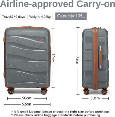 KONO Чемодан середнього розміру 65 см з поліпропілену з TSA замком, 65x46x26.5 см (Крем-білий)