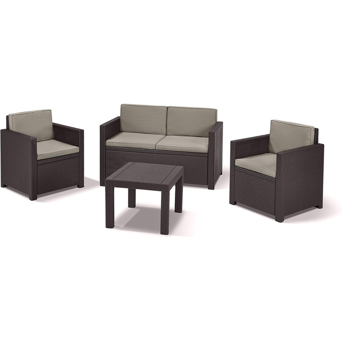 Садовий диван Allibert Victoria 2-місний ротанг коричнево-бежевий з подушками, вуличний, вологостійкий 129x63x77 см