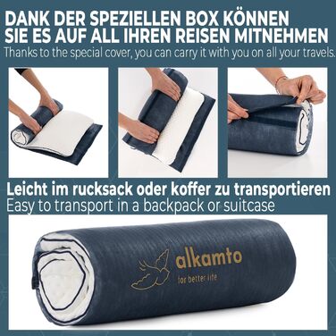 Подушка з піною з пам'яті Alkamto 70 x 45 см - ергономічна підтримка шиї - сертифікат Oeko-Tex - терморегулююча наволочка - гіпоалергенна та придатна для прання - для сну на спині та на боці 70 x 45 x 12 см