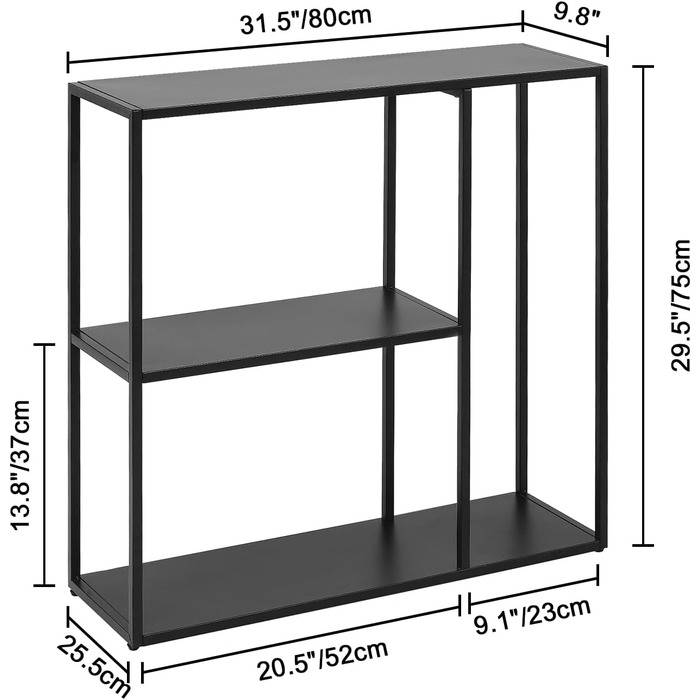 Консольний столик HDANI, тумбочка, 3 полиці, метал, вітальня/передпокій, 802575см, чорний