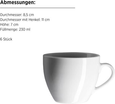 Набір кавових чашок MÄSER Barca на 6 осіб, біле порцелянове кавове сервіз, елегантний дизайн