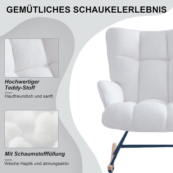 Крісло-гойдалка для годування Stillsessel з підлокітниками, біле, до 136 кг