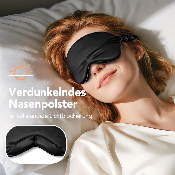 Маска для сну LitBear з шовку для тих, хто спить на боці, 100% шовк 22 momme 6A тутового шовку, блокує світло, для жінок та чоловіків, з чохлом для зберігання та гумкою для волосся (Чорна)