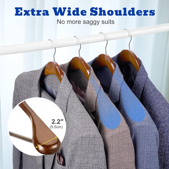 Дерев'яні вішалки для одягу HOUSE DAY, 6 шт., ширина 45 см, горіх, з неслизькими поверхнями, для сорочок, костюмів та штанів