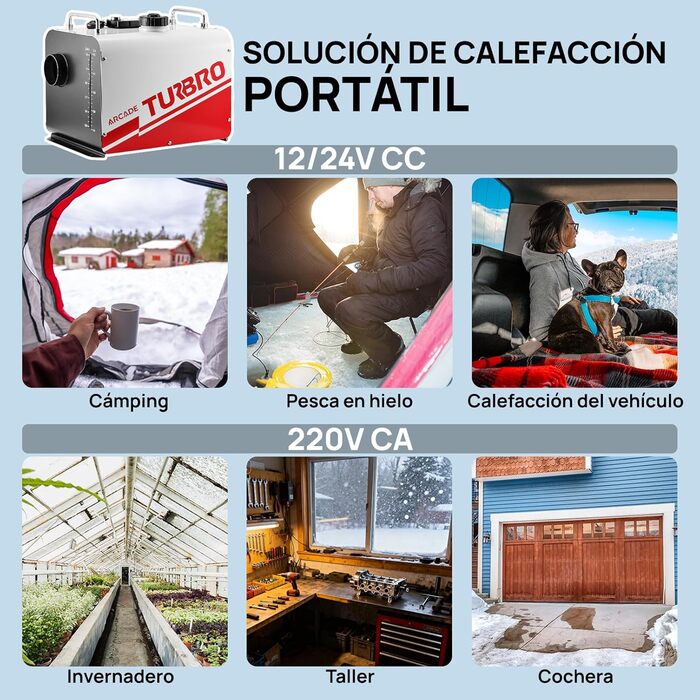 Дизевий опалювач TURBRO 8kW з баком 5L, 12V/24V, LCD-дисплеєм, пультом ДУ та Bluetooth, таймер, для автодому, вантажівки, човна, намету