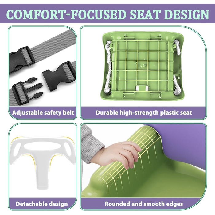 Дитяча гойдалка для саду з м'яким сидінням, складана, з металевим каркасом, для гри в приміщенні та на вулиці, легка в збиранні та зберіганні (зелена)