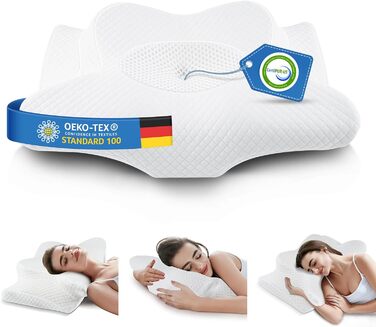 Ортопедична подушка для шиї Gobikey з memory foam, 62 x 40 см. Підходить для сну на боці, спині та животі. Білий колір.