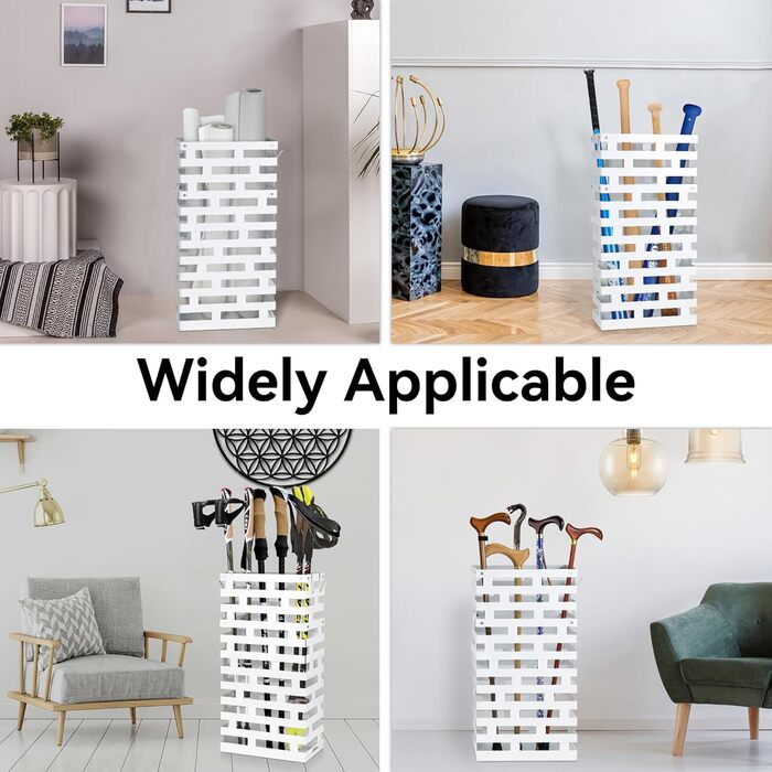 Металевий підставка для парасольки біла, велика з водовідвідною ванною та гачками, 58,4 см - для дому, офісу, готелю