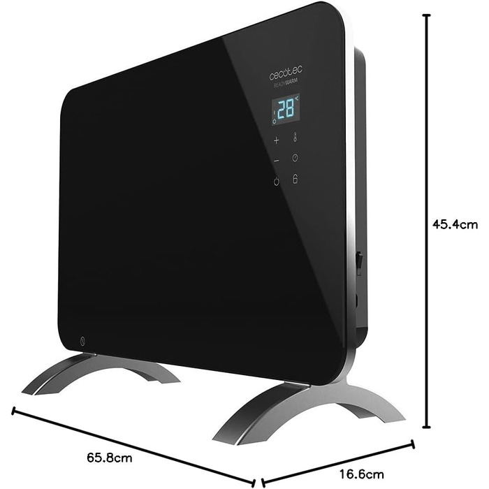 Конвектор Cecotec Ready Warm 6750 Crystal Connection з скляною панеллю. 2000 Вт, WiFi, термостат, таймер, підставка, для ванної кімнати (IP24), тихий, білий (чорний, 1000 Вт)