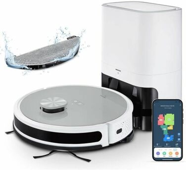 Робот-пилосос MEDION X21 SW з автомийкою та стацією самоочищення (лазерна навігація, потужність всмоктування 3000Pa, 2-в-1, створення точних карт, зони заборони, для кількох поверхів)