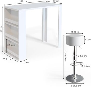 Набір барний стіл та табурети Vicco Bartisch-Set, 117 x 57 см, 2 табурети (білий)
