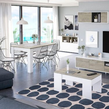 Розсувний обідній стіл Habitdesign Kendra: білий Artik та канадська горіхова деревина, 140–190 x 78 x 90 см