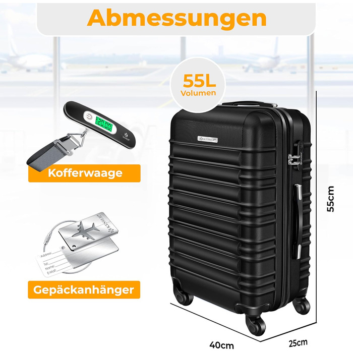 Валіза KESSER® з жорсткою оболонкою 75 см, 120 л: вага, жетон, кодовий замок, ABS, телескопічна ручка, чорний