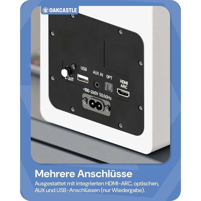 Акустична система Oakcastle BK100 Bluetooth 5.4, 60W 2.0 Hi-Fi поличні колонки для телевізора (HDMI ARC) та ПК, білі, з пультом