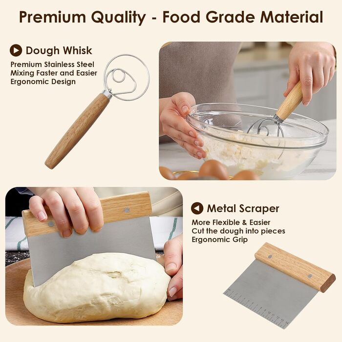 Набір для випічки хліба: корзинка з бавовняного шнура, набір для закваски, аксесуари для випічки, дріжджовий міксер, скребок для тіста, для початківців