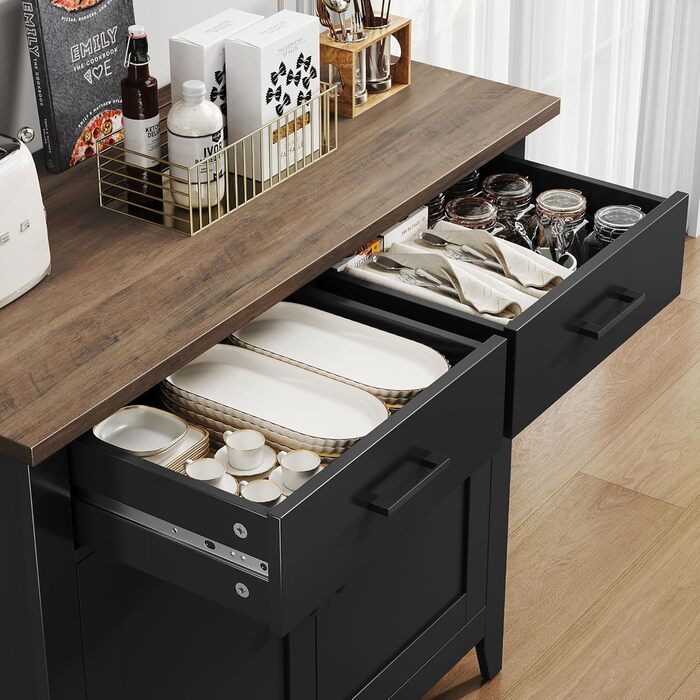 Кухонна шафа HOCSOK з робочою поверхнею, буфет з 2 шухлядами та 2 дверцятами, для кухні, вітальні, їдальні, передпокою, дерево, стиль кантрі, білий (чорний)