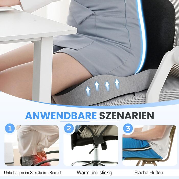 Ортопедична подушка для спини та сидіння з Memory Foam, ергономічна, з підтримкою попереку, для офісних та автомобільних крісел (темно-сірий)