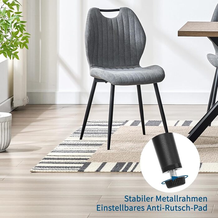 Набір обідніх стільців для їдальні, кухні, вітальні (6 шт., сірий). М'які стільці з тканинною спинкою та металевими ніжками.