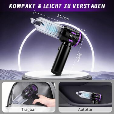 Акумуляторний ручний пилосмок Citybee 4 в 1, бездротовий міні-пилосмок для авто та дому, 25000Па, безщітковий двигун, 3 режими потужності, для шерсті тварин (Фіолетовий)