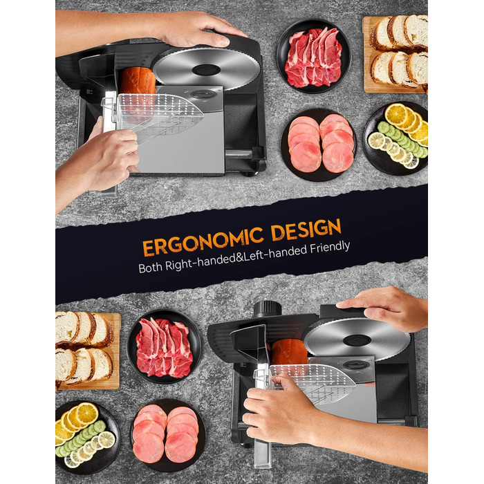 Електричний слайсер 200W з нержавіючої сталі - кухонна машина з регулюванням 0-15 мм, 2 леза, для м'яса, ковбаси, сиру та хліба