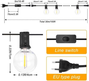 LED гірлянда для вулиці на батарейці з таймером, 9 метрів, 12 лампочок ST64, USB зарядка, 5000mAh, для декорування: сади, тераси, вікна, вечірки, весілля