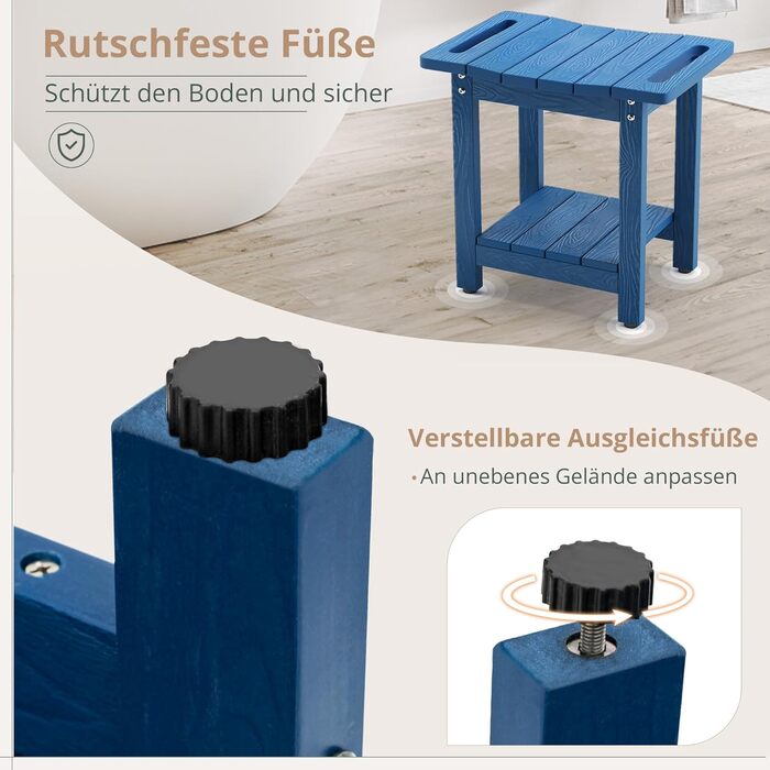 Двомісний душовий стілець LUE BONA HDPS з підставкою для гоління ніг, водонепроникний, з ручками, для внутрішнього та зовнішнього використання, Marineblau