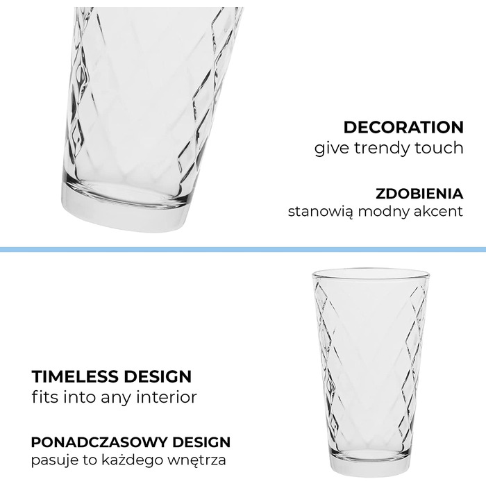 Набір склянок для води та коктейлів TREND FOR HOME Lotte 370 мл, 6 шт. - Longdrink, Highball, для соку, можна мити в посудомийній машині