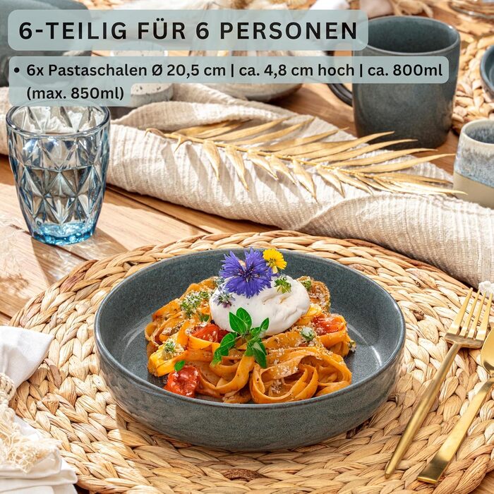 Набір кавових чашок SÄNGER 6 шт. з порцеляни, 400 мл, для 6 осіб, сумісні з мийною машиною та мікрохвильовою піччю, коричневий колір, VALUE COLLECTION (Kairo Ocean, Pastaschalen 6 tlg.)