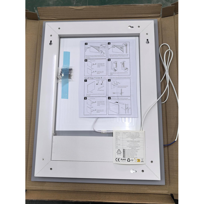 Дзеркало для ванної кімнати Luminorcrest з підсвічуванням, прямокутне 60 x 80 см, LED, 3 кольори, диммування, сенсорне управління, антизапар, CRI90+, загартоване скло, бічне та заднє підсвічування