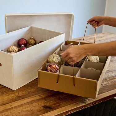 Преміум коробка для зберігання новорічних прикрас LOVE IT STORE IT - 30 відділень, 58x36x25 см, бежева