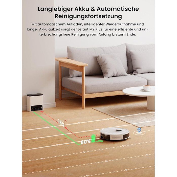Робот-пилосос LEFANT M2Plus з функцією миття підлоги, 6000Pa, LiDAR-навігація, самоочищення, ідеальний для видалення шерсті тварин