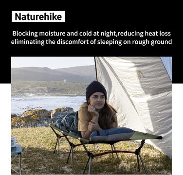 Польове ліжко Naturehike ультралегке складане, витримує до 150 кг, з регулюванням висоти, колір армійський зелений