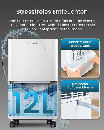 Електричний осушувач повітря Pro Breeze 20 л/24г з режимом прання, датчиком вологості та таймером. Захист від плісняви, для приміщень до 35 м²