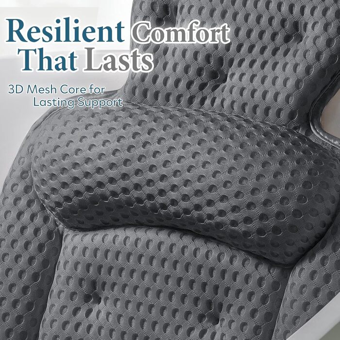 Подушка для ванни під голову та шию з 3D-сітки, 54 присоски, сіра. Аксесуар для релаксації у ванні та душі, подарунок