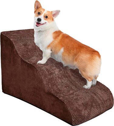 Сходи для собак GONICVIN, 3-ступінчасті сходи для домашніх тварин для маленьких, середніх собак і кішок, нековзні м'які сходи для собак зі знімним чохлом, що миється, Підходить для ліжка, дивана коричневого кольору