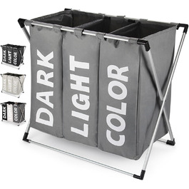 Сортувальник для білизни Oxford Trio з 3 відділеннями (102L), сірий | Кошик для білизни, контейнер для брудної білизни